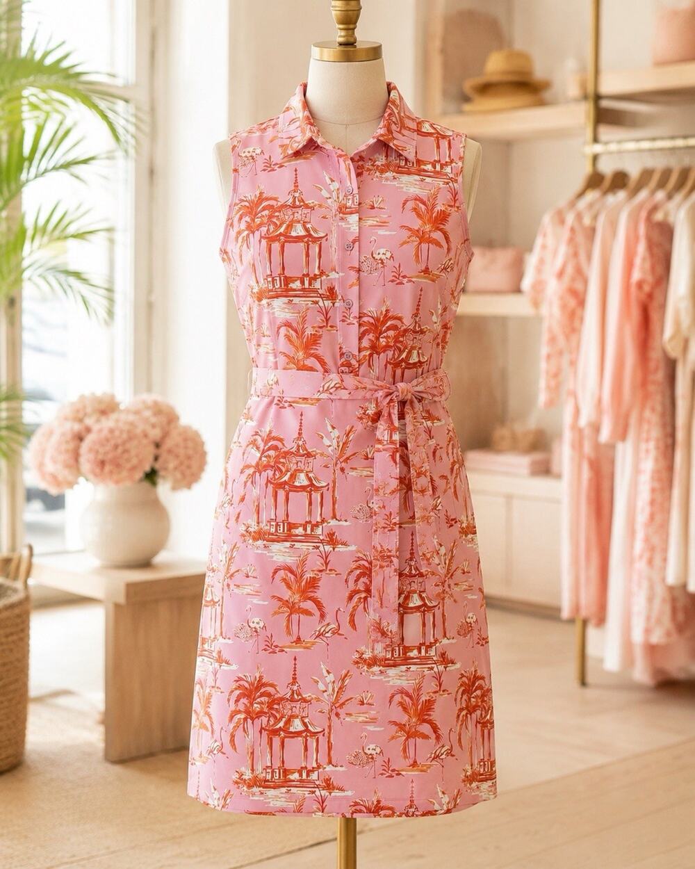 J. McLAUGHLIN Pink PARISIAN PERGOLA Dolly Dress Pink/Coral *HTF Print* SZ S